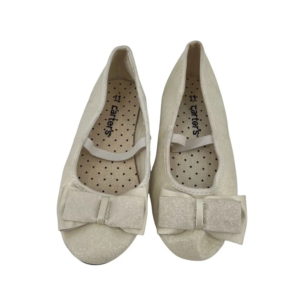 Carter's White Sparkle Big Bow 2 Slip On Ballet Flat Size 11 Girl's